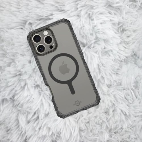 Cover para iPhone 16 Pro Max - ItSkins Supreme R Clear Case with MagSafe - Graphite and Graphite Print